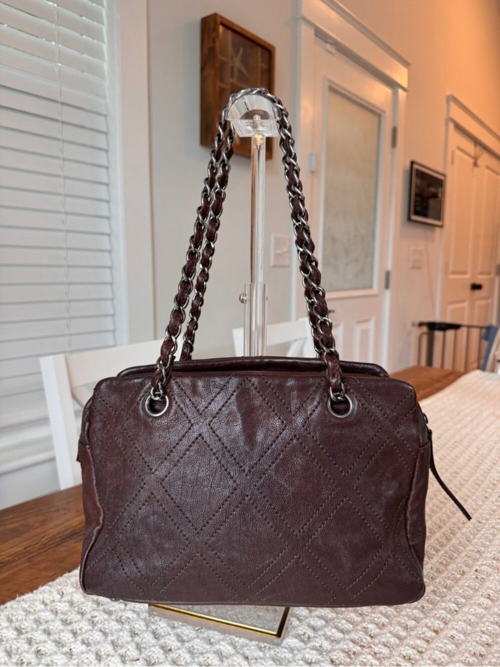 CHANEL Vintage Brown Caviar Leather Shoulder Bag COA INCLUDED Good - Picture 2 of 12
